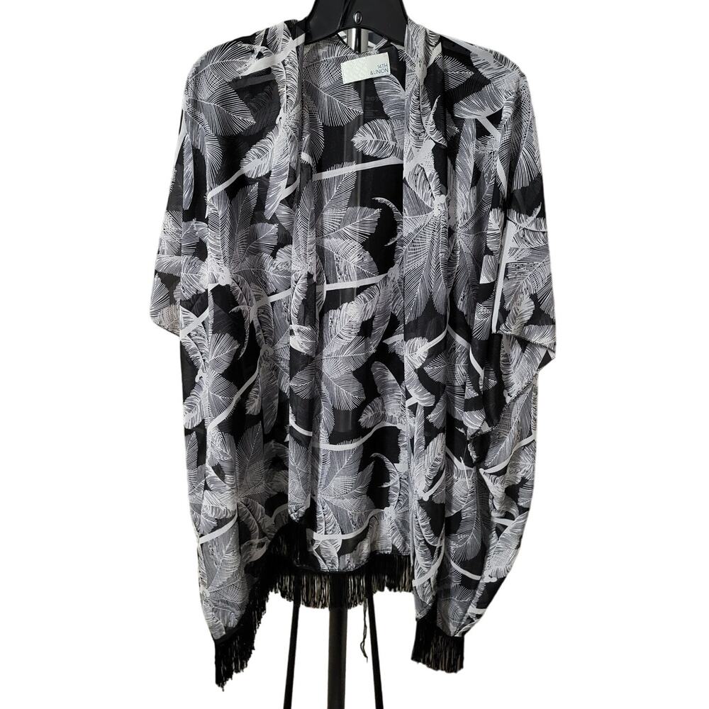 14th & Union Sheer Black & White Palm Tree Beach Wrap/Coverup Shawl - OS